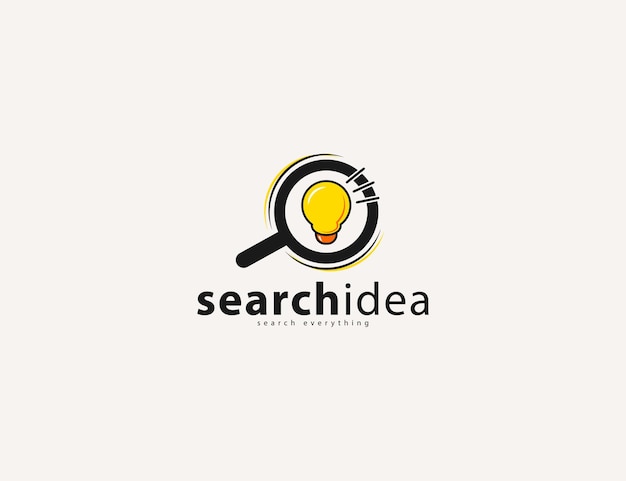 Увеличительное стекло с лампочкой внутри логотипа с надписью search idea