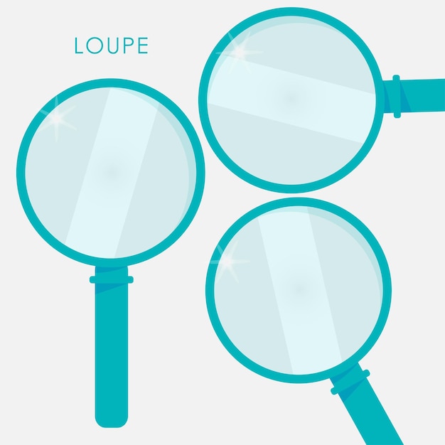 Magnifying glass with blue glass in different positions