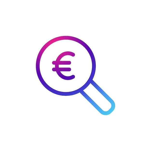 Magnifying glass with euro icon with gradient purple effect