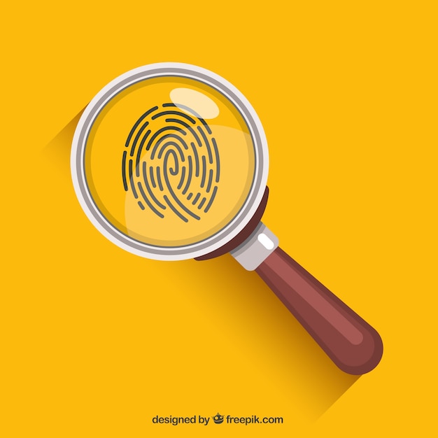 Vector magnifying glass with fingerprint in flat style