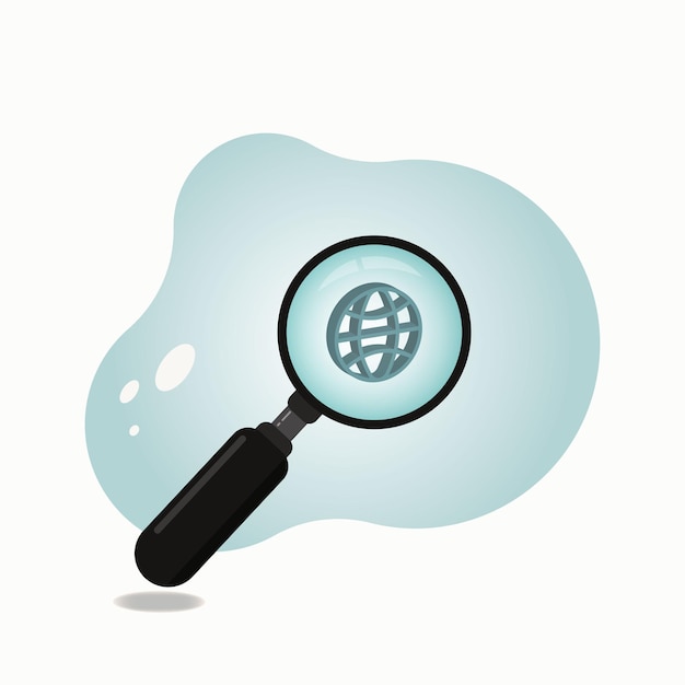 Vector magnifying glass with globe icon vector illustration