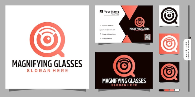 Magnifying glasses logo with eye modern concept and business card design