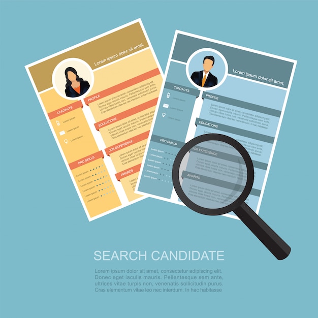 Vector magnifying zoom cv resume choosing people candidate.