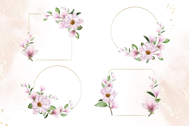 Magnolia aquarel bloem bruiloft frames multifunctionele sjabloonontwerp collectie