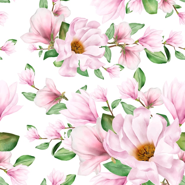 Magnolia aquarel bloemen naadloos patroon