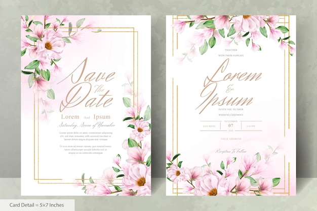 Magnolia arrangement floral frame wedding invitation card template