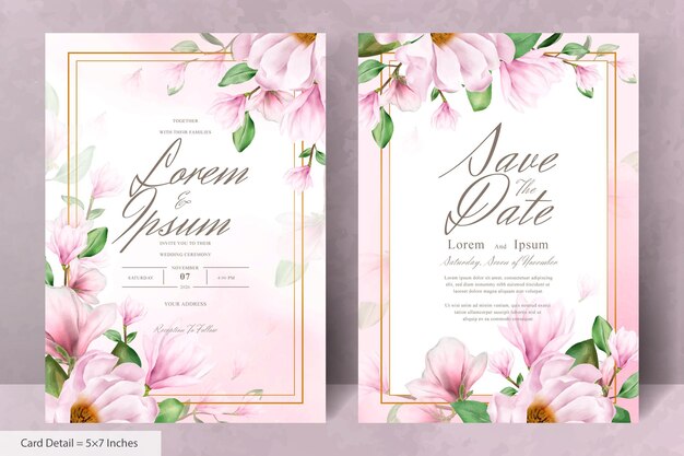 Magnolia Arrangement Floral Frame Wedding Invitation Card Template