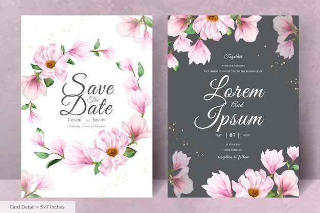 Magnolia Arrangement Floral Wreath Wedding Invitation Card Template