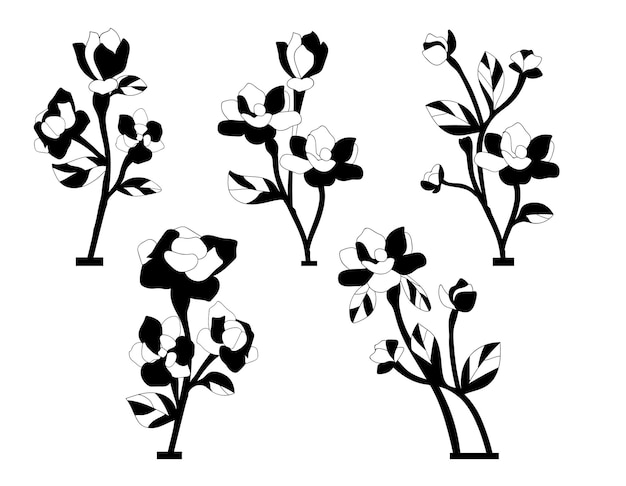 Magnolia bloem geïsoleerde vector silhouetten