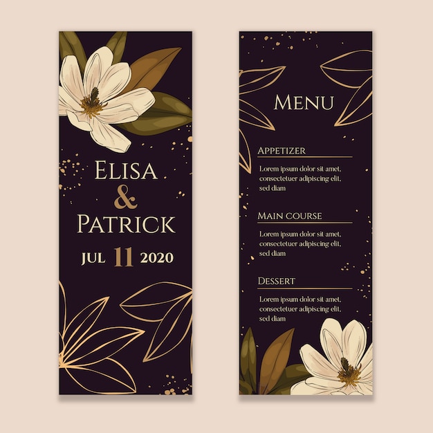 Vector magnolia bruiloft menu