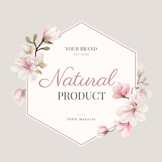 Cornice e bordo dell'acquerello del fiore di magnolia per il marchio, l'identità aziendale, l'imballaggio e il prodotto.