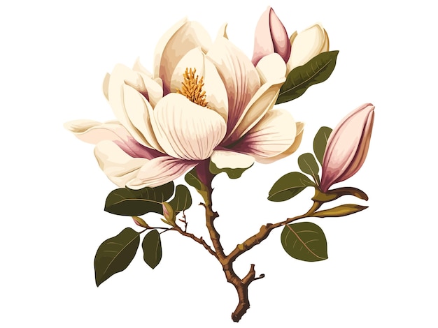 Magnolia flowers vector illustration on isolated white background