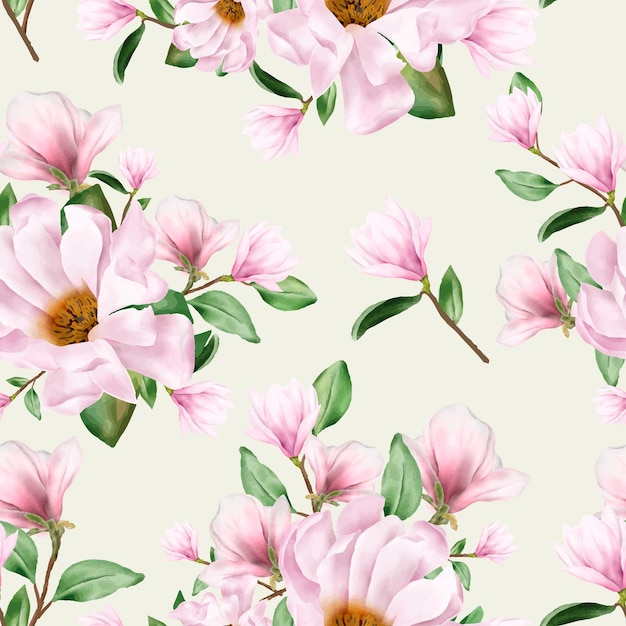 Magnolia Watercolor Flower Seamless Pattern