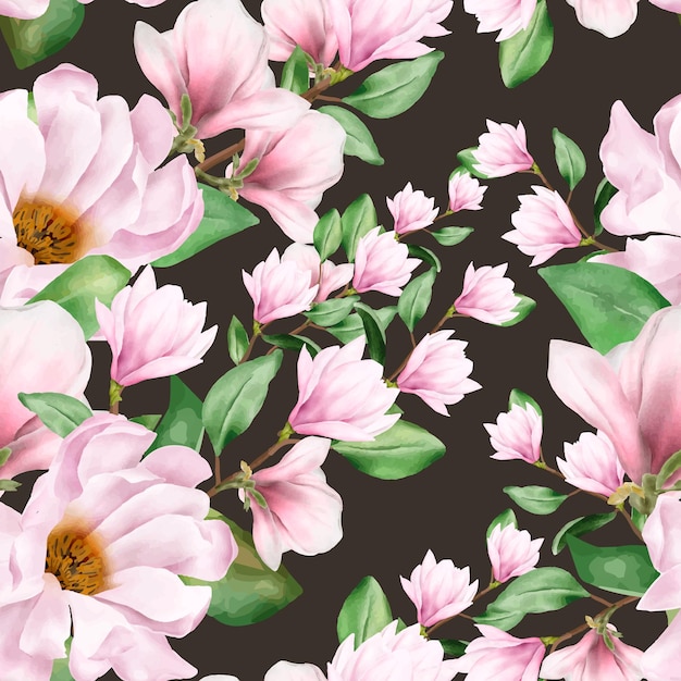 Magnolia Watercolor Flower Seamless Pattern