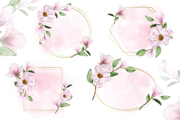 Magnolia Watercolor Flower Wedding Frames Multi Purpose Template Design Collection