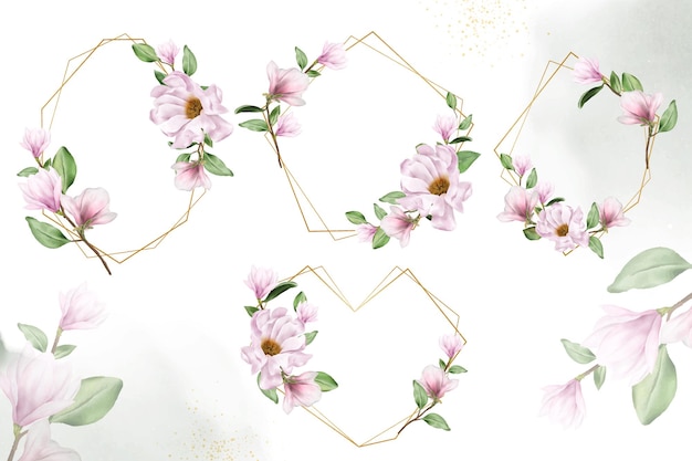 목련 수채화 꽃 웨딩 프레임 다목적 템플릿 디자인 컬렉션