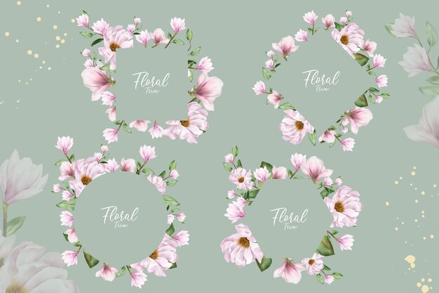 목련 수채화 꽃 웨딩 프레임 다목적 템플릿 디자인 컬렉션