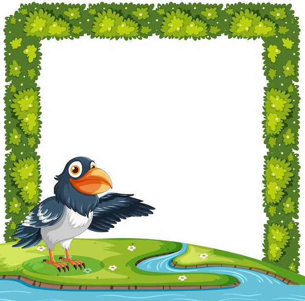 Magpie bird in nature border banner template