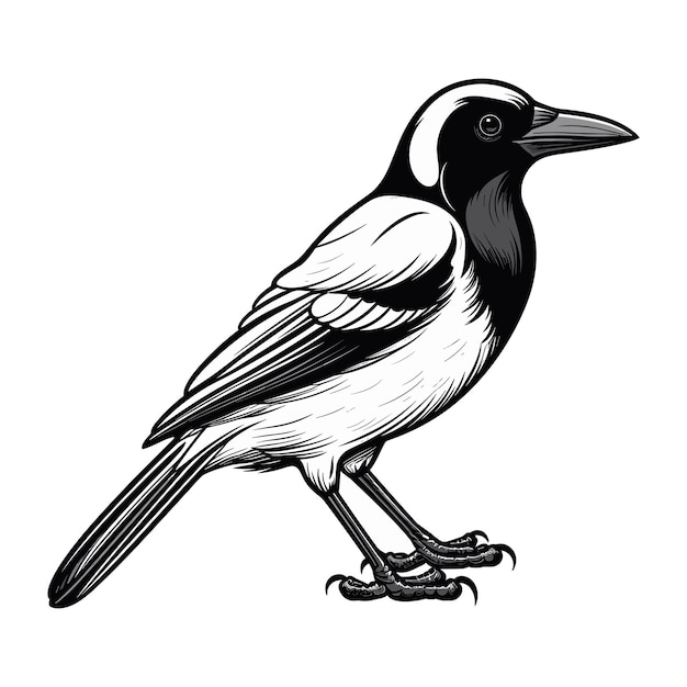 Magpie vogel cartoon stijl vector illustratie