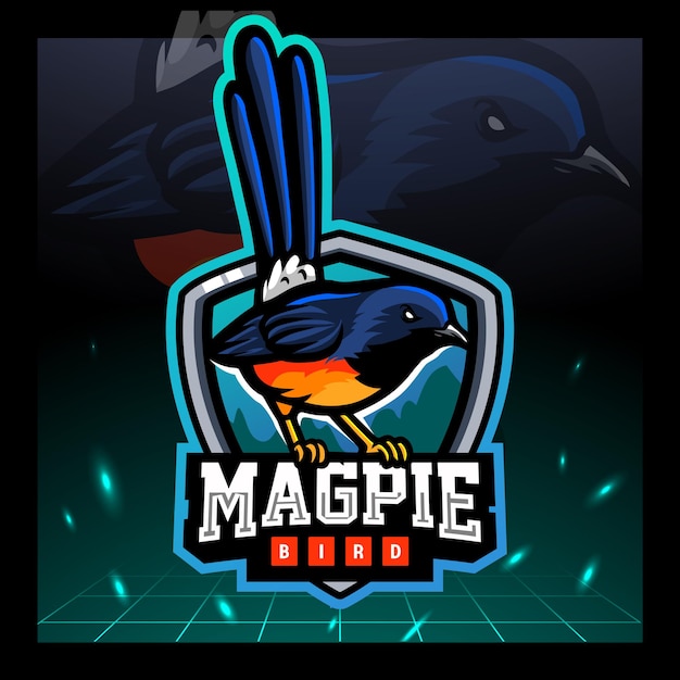 Magpie vogel mascotte esport logo ontwerp