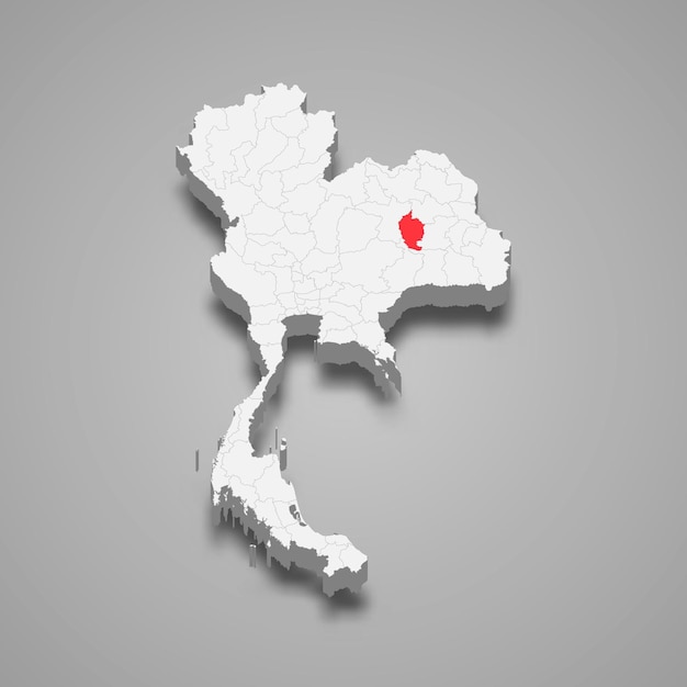 Provincia di maha sarakham posizione thailandia mappa isometrica 3d