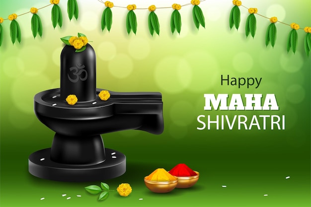 녹색 추상적 인 배경을 가진 Maha Shivratri 창조적 인 Shivling 그림