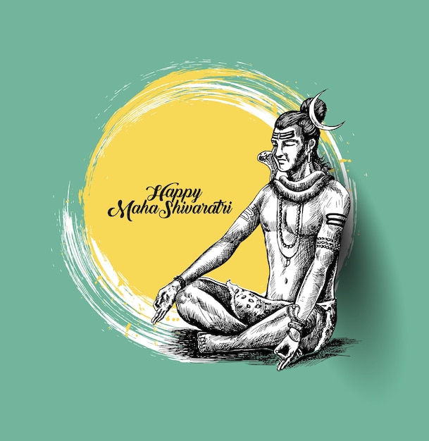 Vector maha shivratri - happy nag panchami  lord shiva - poster, hand drawn sketch vector illustration.