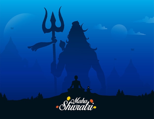 Vector maha shivratri silhouette vector of lord shiva shankars conceptual creative background