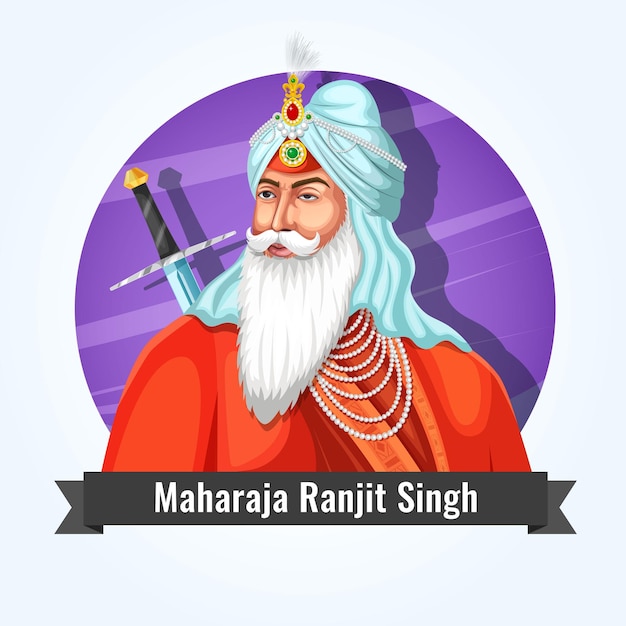 Махараджа ранджит сингх, первый император сикхской империи, векторная иллюстрация сикхского воина