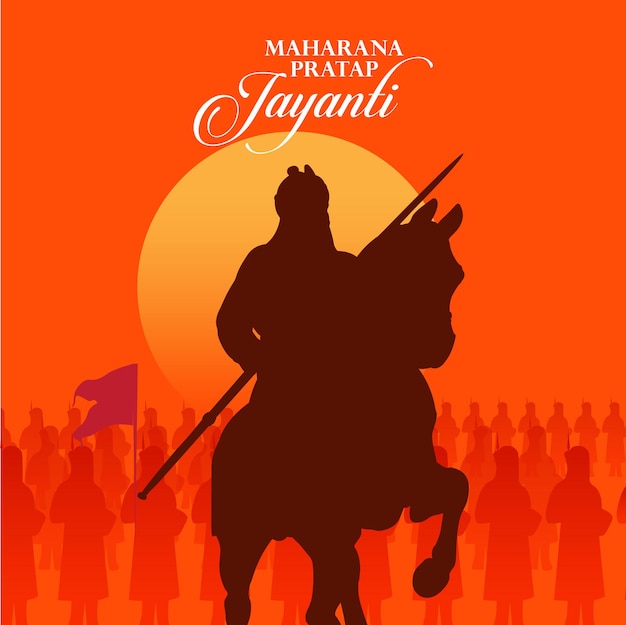 Vector maharana pratap-kaart met legersilhouet