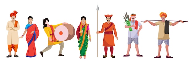 Vector maharashtra traditional dress people vector