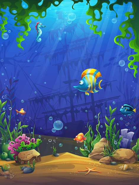 Маджонг рыбный мир иллюстрация фоновый экран для компьютерной игры