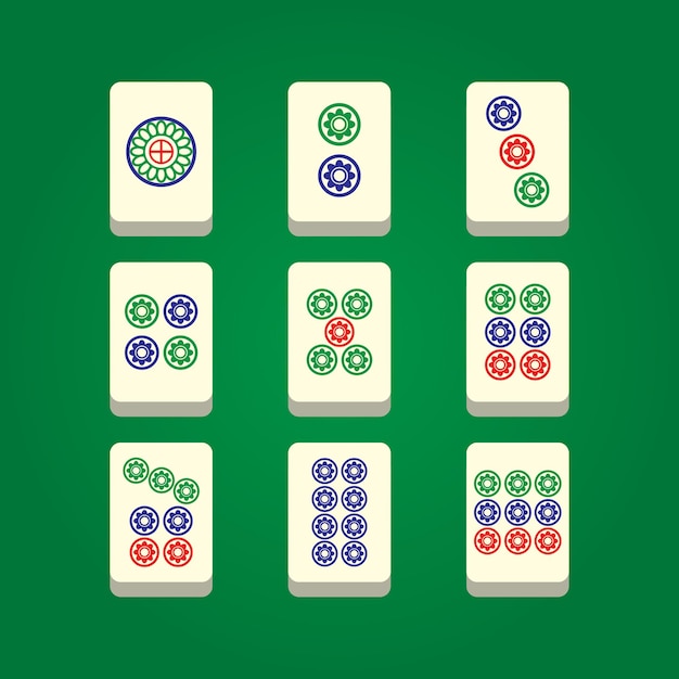 Vetores de Linha Verde Ícone De Peças Mahjong Isolado Padrão