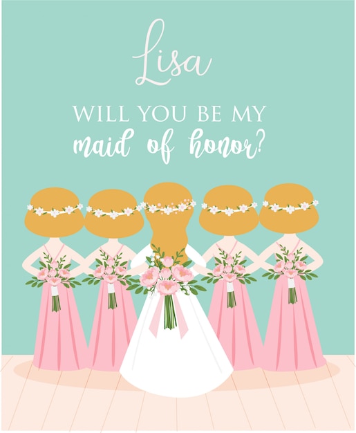 Vector maid of honor proposal card for wedding invitation card template design
