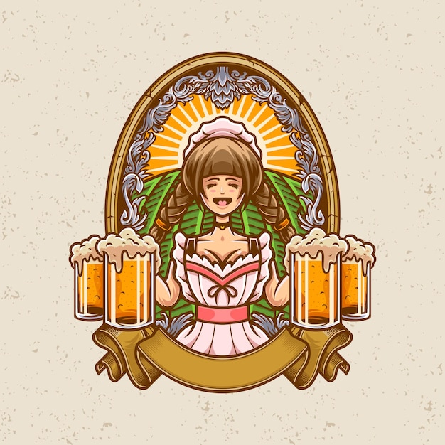 ベクトル ビールイラストとメイド