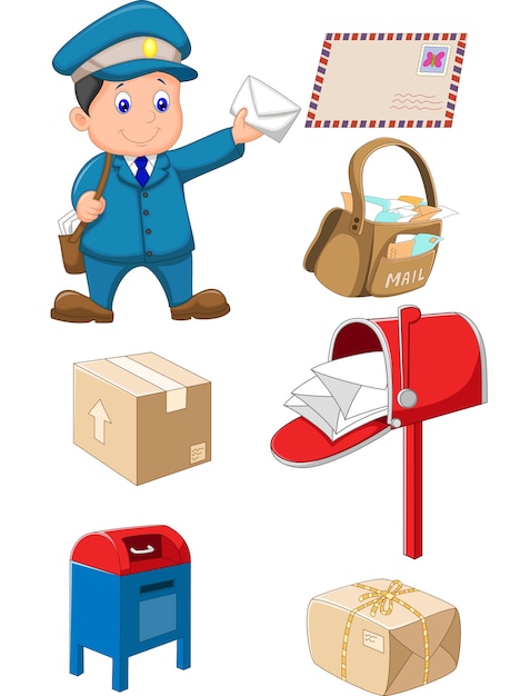 Vector mail carrier with bag and letter