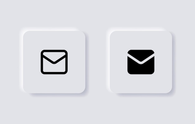 mail envelop icoon e-mailbericht symbool met neumorphic stijl of nieuwsbrief in neumorphism buttons