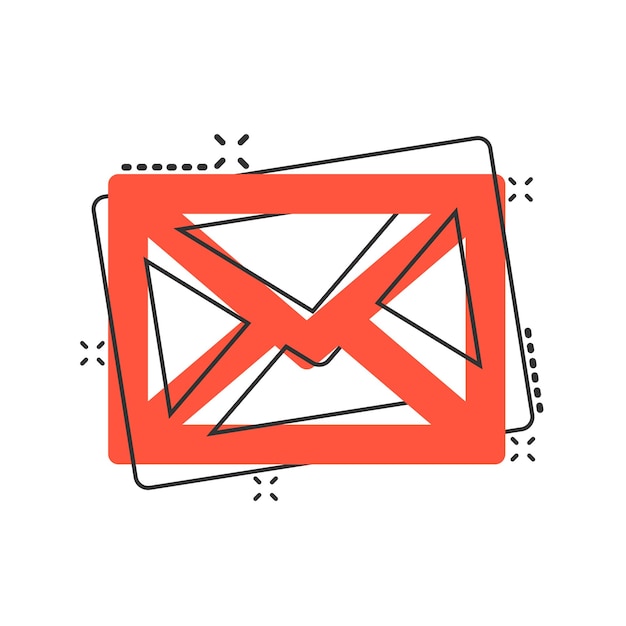 Mail envelop pictogram in komische stijl E-mail bericht vector cartoon afbeelding pictogram Mailbox e-mail bedrijfsconcept splash effect