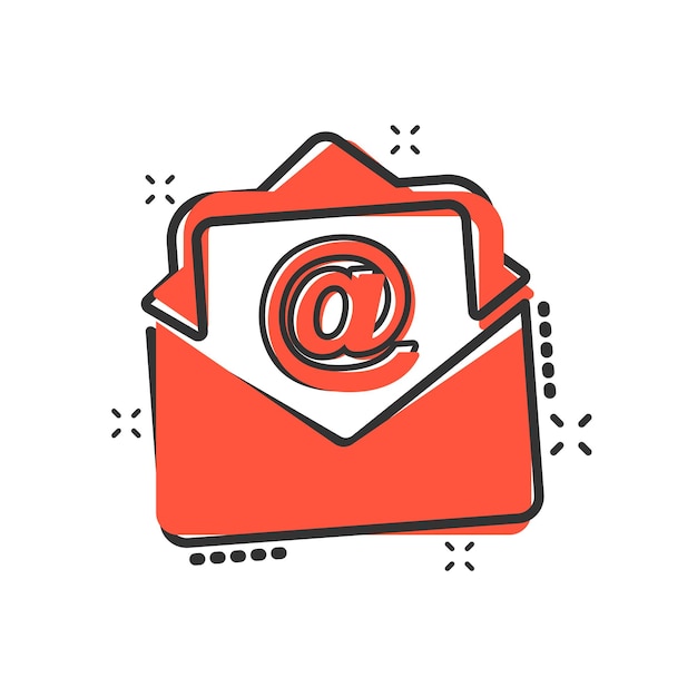 Mail envelop pictogram in komische stijl E-mail bericht vector cartoon afbeelding pictogram Mailbox e-mail bedrijfsconcept splash effect