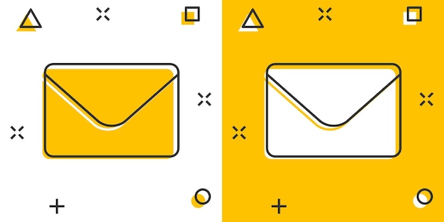 Mail envelop pictogram in komische stijl Ontvang e-mail brief spam vector cartoon afbeelding pictogram Mail communicatie bedrijfsconcept splash effect