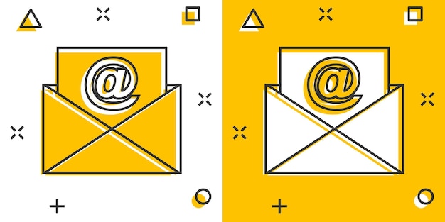 Иконка почтового конверта в стиле комиксов Электронная почта сообщение векторной карикатуры иллюстрации пиктограмма Почтовый ящик электронной почты бизнес-концепция всплеск эффект