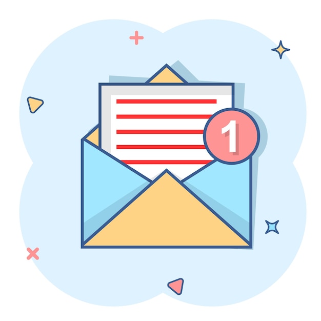 Mail envelope icon in comic style Email message vector cartoon illustration pictogram Mailbox email business concept splash effect