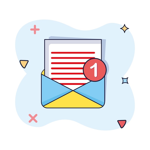 Mail envelope icon in comic style email message vector cartoon