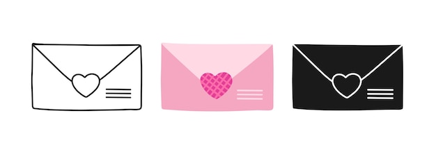 Mail envelope icon set cartoon email symbol post letter doodle stylized symbol linear vector