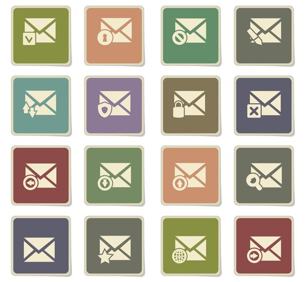 Vector mail and envelope icons on paper stickers