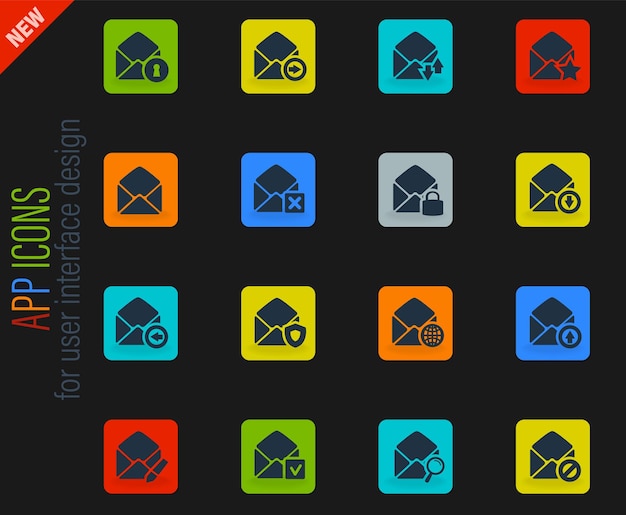 Mail and envelope icons set