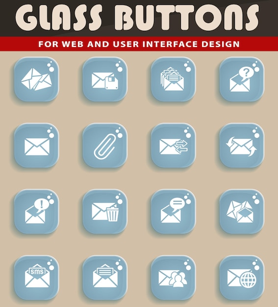 Mail and envelope web icons on transparent glass buttons