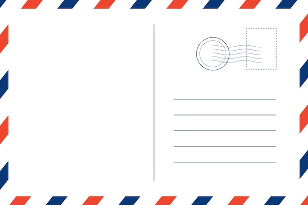 Vector mail envelope with postage stamp, postage card. empty postcard template. design of blank post card