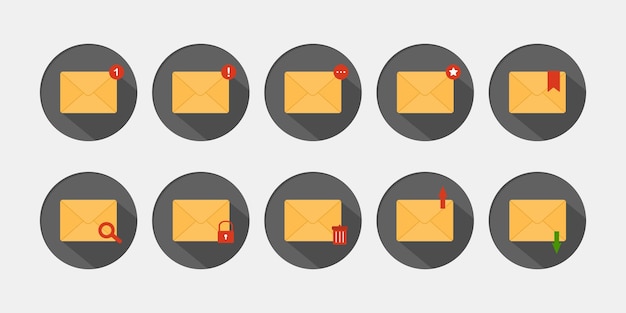 Mail envelopes icon set Receiving SMS messages notifications invitations concept