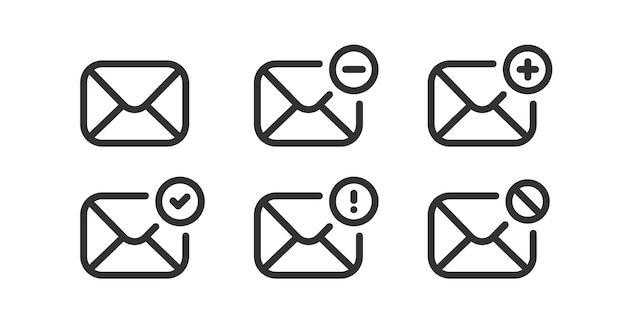 Mail icon Envelope sign Send letter message Email plus minus block check mark